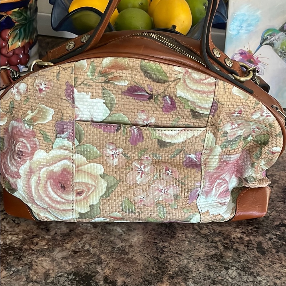 Patricia Nash Brown and Pink Floral Leather Shoulder Bag with Whimsical Design - Picture 4 of 9